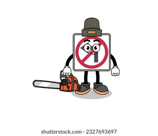 no left turn road sign illustration cartoon as a lumberjack , character design