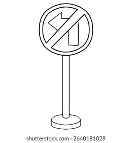 no left turn sign illustration hand drawn outline vector