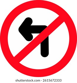 No left turn signs on road illustration of traffic signs, prohibition of turning left.	