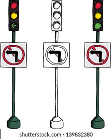 No left turn traffic light over white background