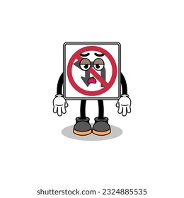 no left or U turn road sign cartoon with fatigue gesture , character design