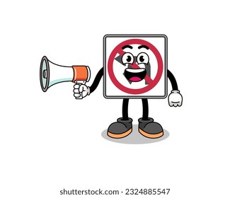 no left or U turn road sign cartoon illustration holding megaphone , character design