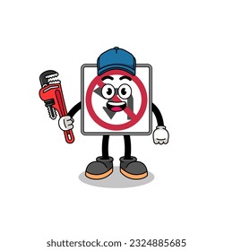 caricatura de ilustración de no gira a la izquierda o U gira en ruta como plomero , diseño de personaje