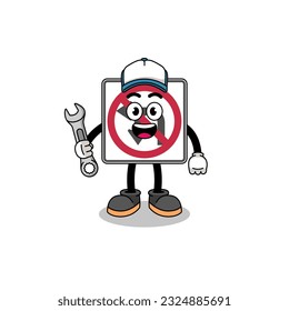 no left or U turn road sign illustration cartoon as a mechanic , character design