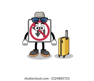 no left or U turn road sign mascot doing vacation , character design