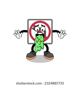 no izquierda o U girar la señal de la vía caricatura de mascota vómitos , diseño de personaje