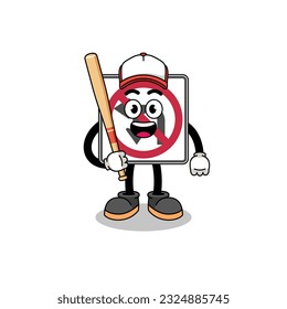 no left or U turn road sign mascot cartoon as a baseball player , character design