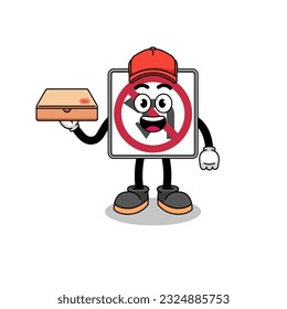 no left or U turn road sign illustration as a pizza deliveryman , character design