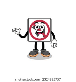 no left or U turn road sign cartoon with welcome pose , character design