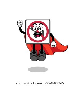 no left or U turn road sign cartoon with flying superhero , character design