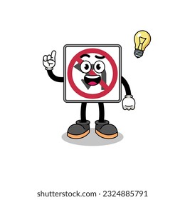 no left or U turn road sign cartoon with get an idea pose , character design