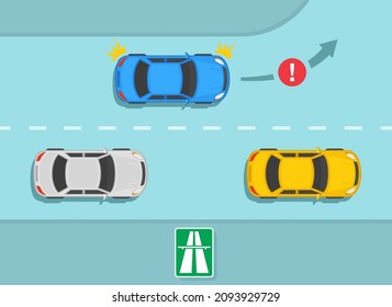 No left or u-turn on highways. Traffic rules on expressway, speedway, motorway. Turning left  is not allowed. Flat vector illustration template.