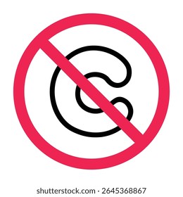 No letter C sign, forbidden alphabet c sign, prohibited letter c symbol