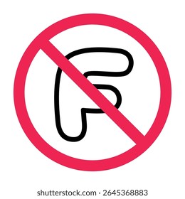 No letter F sign, forbidden letter f sign, alphabet f not permitted sign