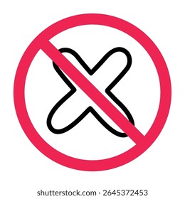 No letter X sign, forbidden letter x sign, alphabet x not permitted sign, restricted x letter vector