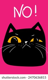 no lettering. Sad grumpy cat kitten silhouette. Cute cartoon kitty character. Bad emotion face. Kawaii funny animal. Love Greeting card. Flat design