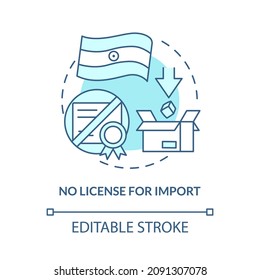 No license for import turquoise concept icon. Trading in foreign goods abstract idea thin line illustration. Isolated outline drawing. Editable stroke. Roboto-Medium, Myriad Pro-Bold fonts used