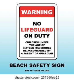 No Lifeguard Beach Signage: Safety Warning Vector Design