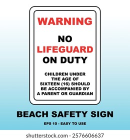 No Lifeguard Beach Signage: Safety Warning Vector Design