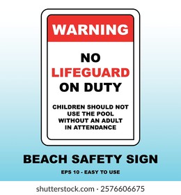 No Lifeguard Beach Signage: Safety Warning Vector Design