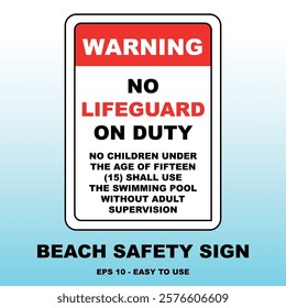 No Lifeguard on Duty Beach Sign Vector Illustration