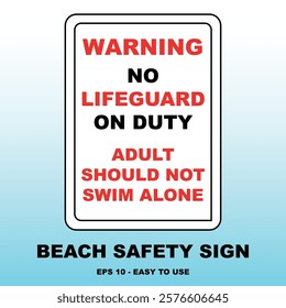 No Lifeguard on Duty Beach Sign Vector Illustration