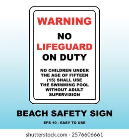 No Lifeguard on Duty Beach Sign Vector Illustration