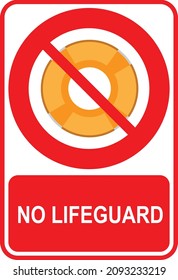 No lifeguard sign with life buoy and text