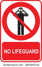 No lifeguard sign with silhouette of a man looking through binoculars