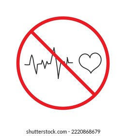 No lifeline icon. Forbidden lifeline pulse icon. No heart rate vector symbol. Prohibited vector icon. Warning, caution, attention, restriction flat sign design. Do not pictogram
