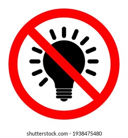 No light bulb icon. Light bulb is prohibited. Stop light bulb icon.