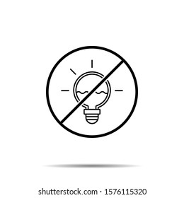 No light bulb with water inside icon. Simple thin line, outline vector of sustainable energy ban, prohibition, embargo, interdict, forbiddance icons for ui and ux, website