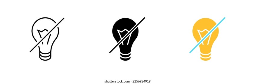 No light icon set. Electricity, light bulb, lack, no idea, lighting, dark, business, application, eco, environment, creativity. Technology concept. vector line icon in different styles