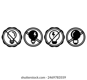 no lightbulb light lamp energy waste icons symbol vector design simple black white flat colors templates isolated