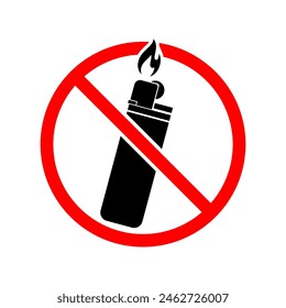 No Lighter Icons allowed, No Matching Symbols. Illustration of Prohibited Fire Sources as a Silhouette Vector Sign, Symbol, Icon and Logo for Design, Warning, Information, Website, Presentation or app