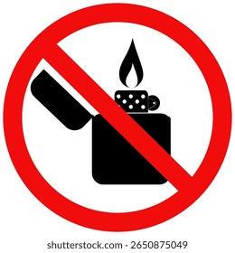 Nenhum sinal de isqueiro, nenhum isqueiro de gás ou butano, aviso de segurança. ilustração vetor plana design simples.