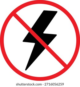 kein Blitzstromsymbol. Grafik mit elektrischer Einschränkung. Keine Energie und Stromausfälle. Verbotene Energiesymbole. Kein Stromsymbol
