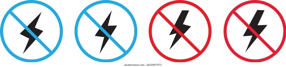 no lightning electricity icons set. No lightning symbol. bright warning.Lightning and no lightning. thunderbolt sign vector symbol.
