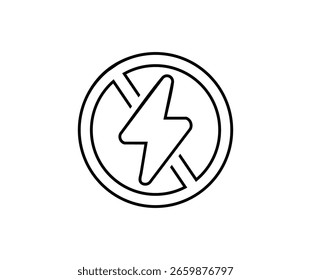 No hay señal lineal de electricidad del rayo. Icono de flash de material antiestático. No hay diseño e ilustración de Vector de letrero eléctrico.

