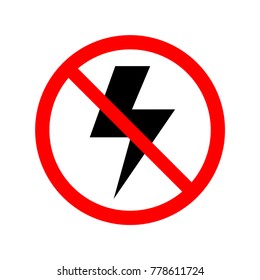 No lightning icon. Prohibited sign, symbol, illustration