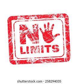 No limit red grunge rubber stamp with hand instead of the O, vector illustration