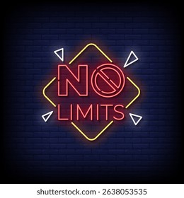 no limits neon sign with brick wall background vector