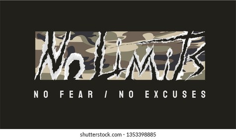 no limits ripped off text slogan on camouflage background illustration