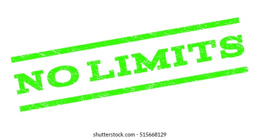 No Limits watermark stamp. Text tag between parallel lines with grunge design style. Rubber seal stamp with dust texture. Vector light green color ink imprint on a white background.
