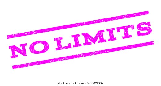 No Limits watermark stamp. Text caption between parallel lines with grunge design style. Rubber seal stamp with dust texture. Vector magenta color ink imprint on a white background.