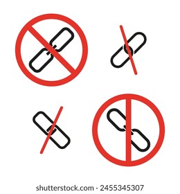 No linking Vector symbol. Disconnected chains prohibited. Red circle and line. Isolation concept.