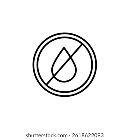 No liquid warning emblem, prohibition symbol against moisture damage