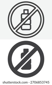 No hay línea de líquidos y conjunto de iconos sólidos. Esquema e ícono sólido con signo de Vector de trazo editable y símbolo que muestra el contenedor de líquido prohibido.