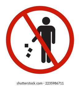 No littering allowed sign, Crossed out littering stick man.Vector illustration
