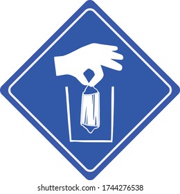 No littering icon blue. Hand throwing a surgical mask or garbage in recycle bin. Vector Illustration. Covid-19 illustration resources. recycling after wearing medical masks to prevent disease. Reopen